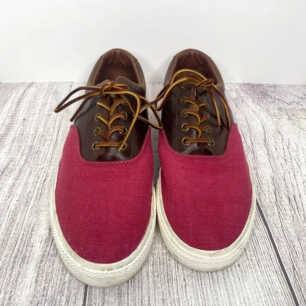 Ralph Lauren Polo Vaughn Men's 10.5D Red Linen Leather Canvas Boat Shoes Sneaker